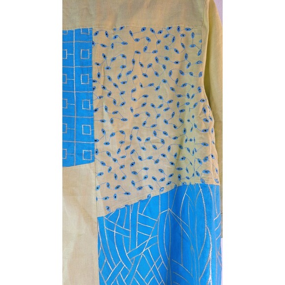 ALI MILES Artsy Patchwork Linen Button Up Shirt Sz Petite XL Lagenlook Cottage - Picture 10 of 12